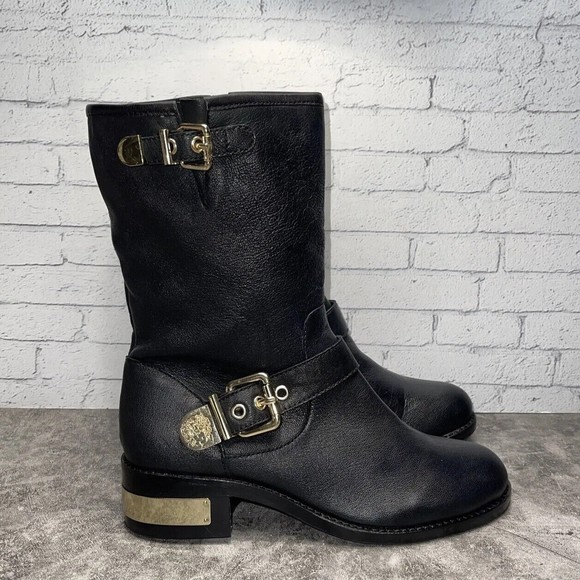 Vince Camuto Winchell Women's Black Leather Moto Boots Size 7.5m